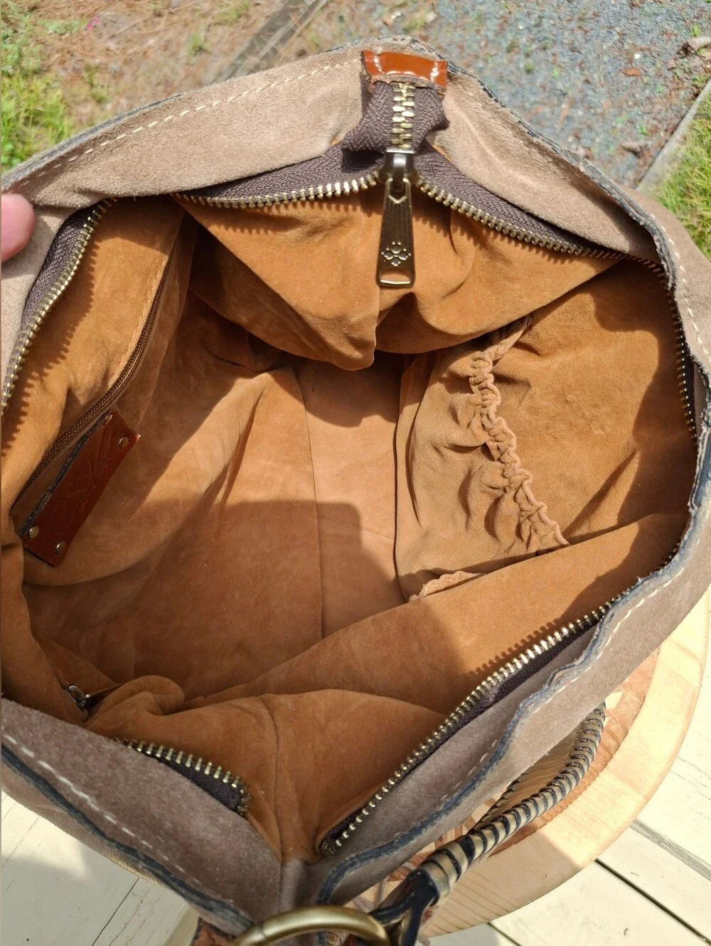 Patricia Nash Gold Ombre Tan Suede Tassel Whipstitch Leather Hobo Bag - Picture 11 of 14